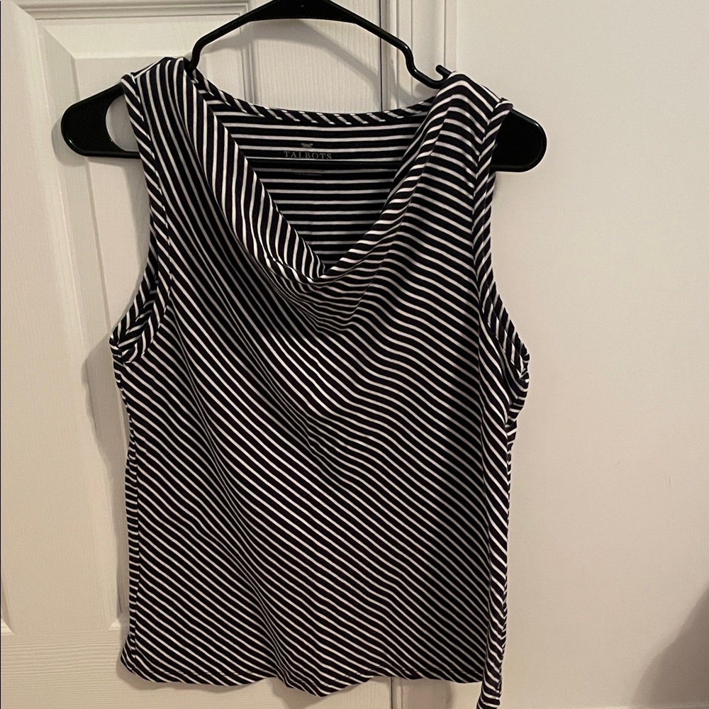 Talbots Black and White Striped Tank Top